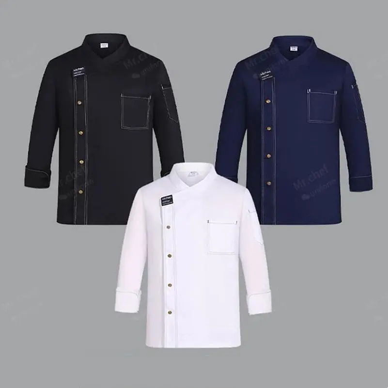black chef uniform Chef Jacket long Sleeve Cook Coat Chef T-shirt Baker Work Uniform Waiter Restaurant Hotel Clothes women Logo