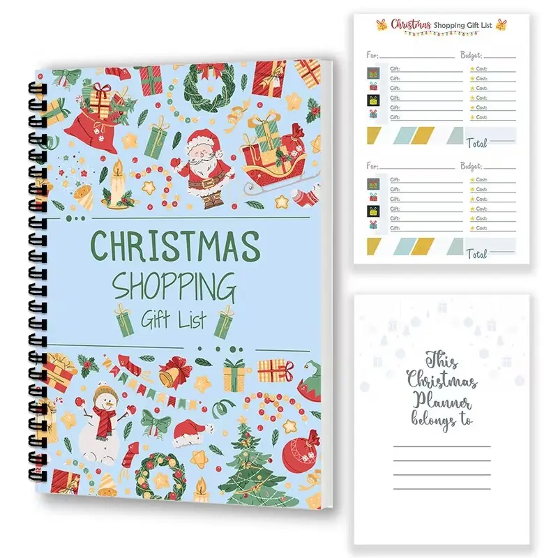 Christmas Planner and Shopping List Book, Santa Theme Cover, Holiday Planning Pages, Family To-Do Lists, Small Size, English Edition