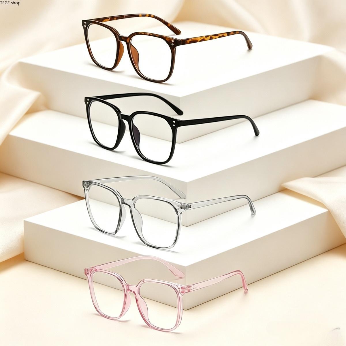 Women's 4-Pack Full Rim Leopard Print Plastic Eyeglass Frames - Prescription Ready, Lightweight Comfortable Optical Specs for Casual Daily, Street Fashion (Sports Collectibles Accessories)