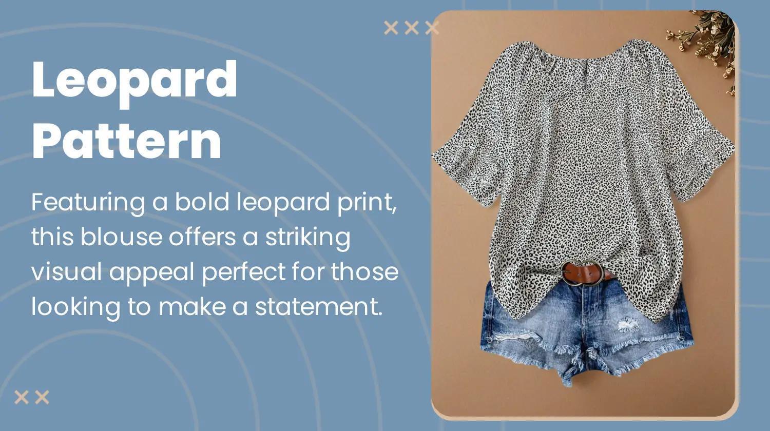 【Plus Size】 Leopard Print Flounce Sleeve Blouse, Casual Round Neck Half Sleeve Top, Women's Plus Clothing for Daily Wear, Cute Outfits, Womenswear, Shirts, Casual Boho Soft, Casual Elegant Top
