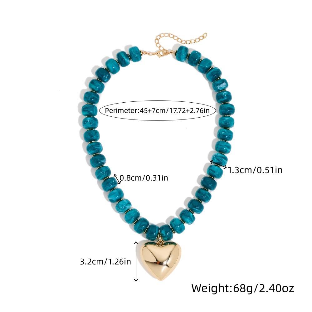 Women's Boho Natural Stone Beaded Choker Necklace - Gold-Plated Heart Pendant, Adjustable Bead Collar, Vintage Statement Jewelry for Daily, Party Use (5 Styles: Multicolor, Emerald Green, Teal, Cream, Lapis Lazuli)