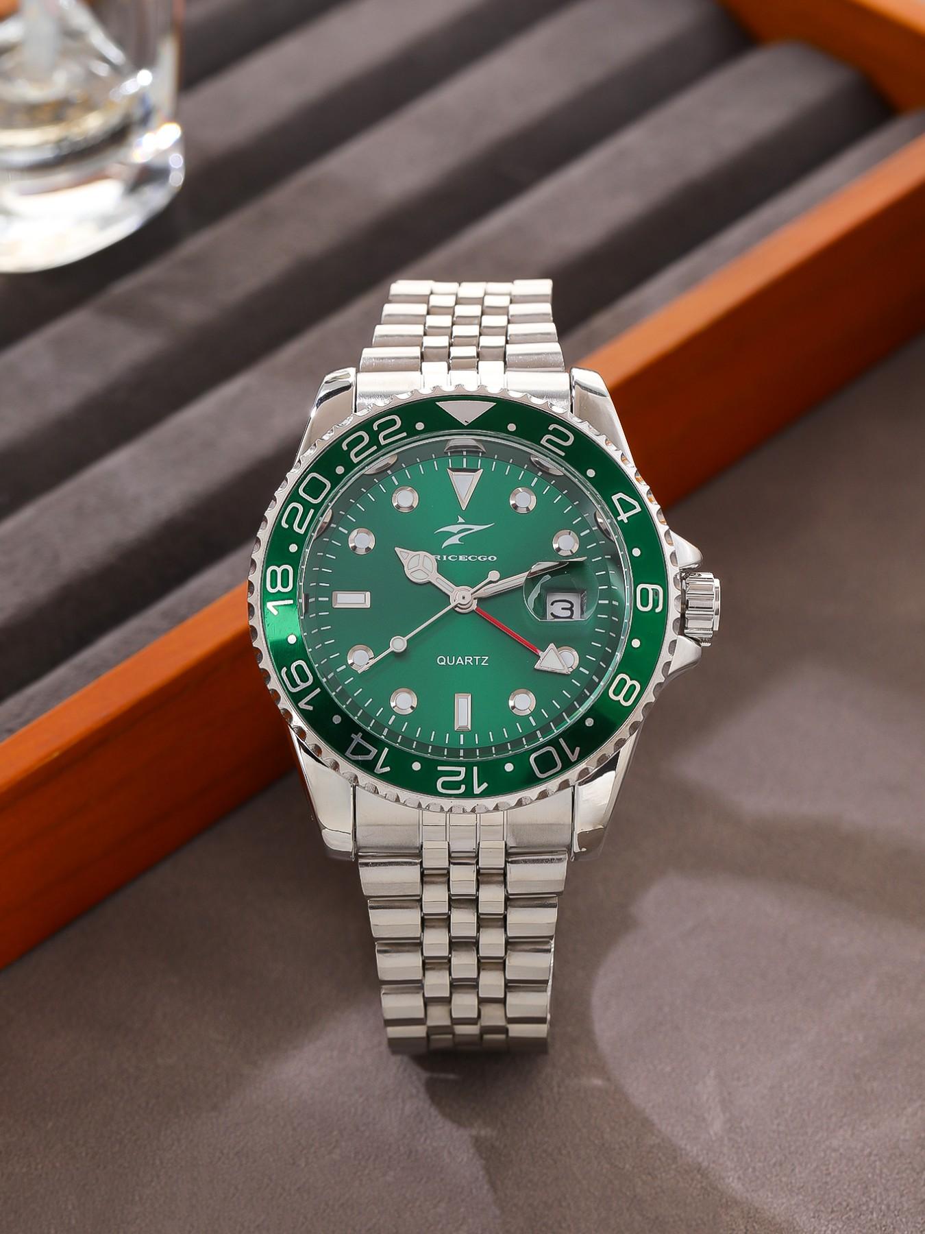 Men's Business Fashion Round Dial Stainless Steel Quartz Wristwatch for Party, Trendy All-match & Exquisite Watch for Birthday Gift with Box