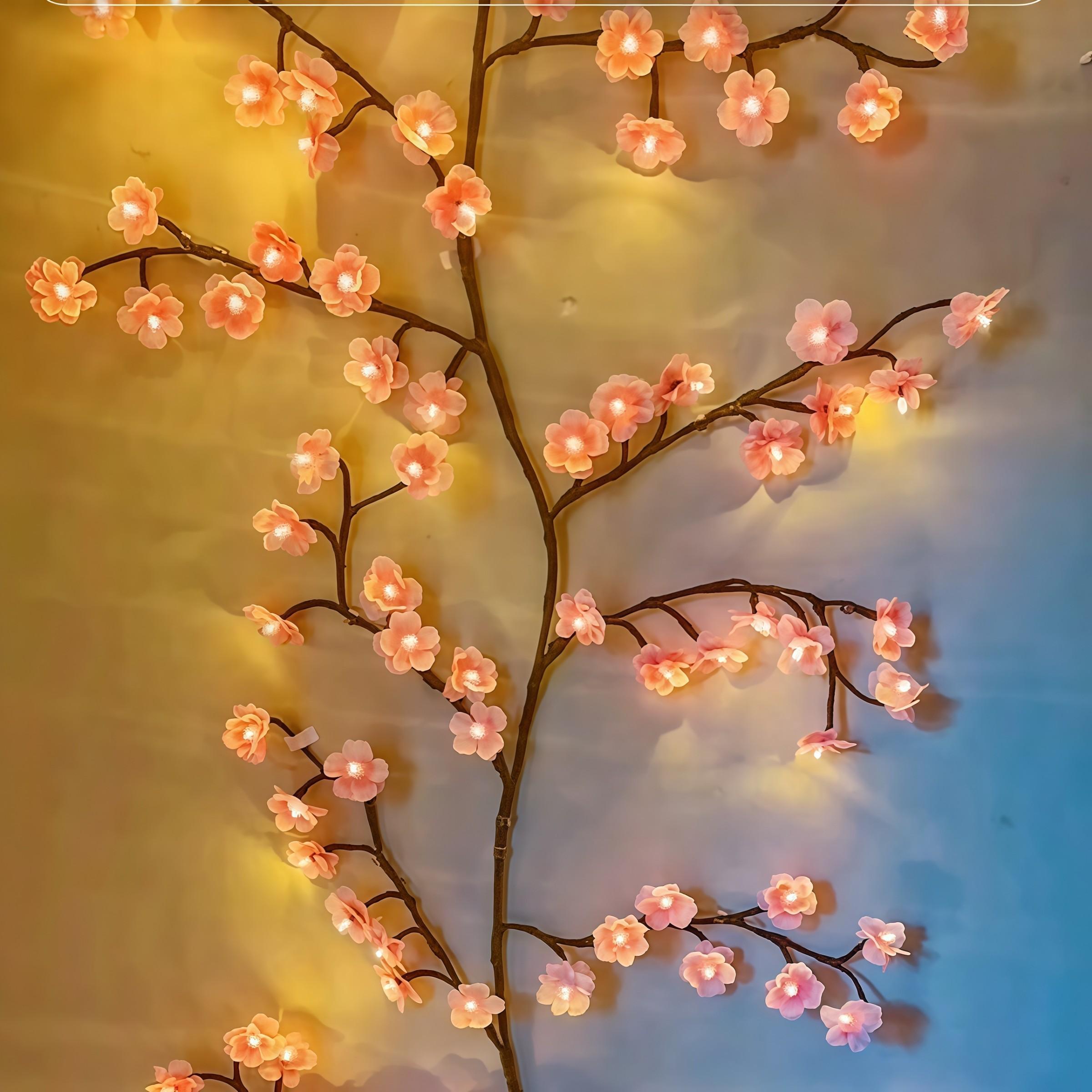 LED Sakura Vine String Lights, Glowing Cherry Branches, Bendable LED Tree Lights, 8 Flash Modes, USB Powered, Indoor Atmosphere Decor