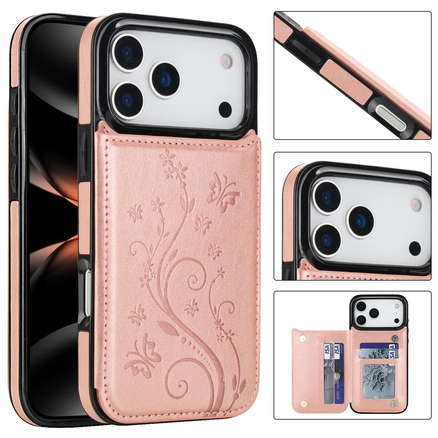 For iPhone 17 Pro Max 16 15 14 13 12 11 Magnetic Flip Leather Wallet Card Case with Card Holder Embossed Butterfly Premium PU Leather Kickstand Case