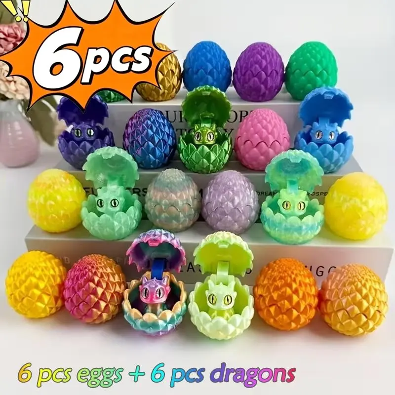 6-Piece Set, 3D Printed Dragon Egg Models, Includes 6 Eggs + 6 Mini Dragons, Multiple Colors, Figure Decor, Home Desktop Decor, Halloween, Christmas Gifts!