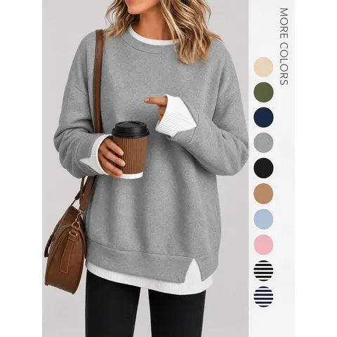 Women's 2026 Comfy Basics Long Sleeve Pullover - Loose Fit, Round Neck, Mid-Length Everyday Wear Sweatshirt, Clothes for Women