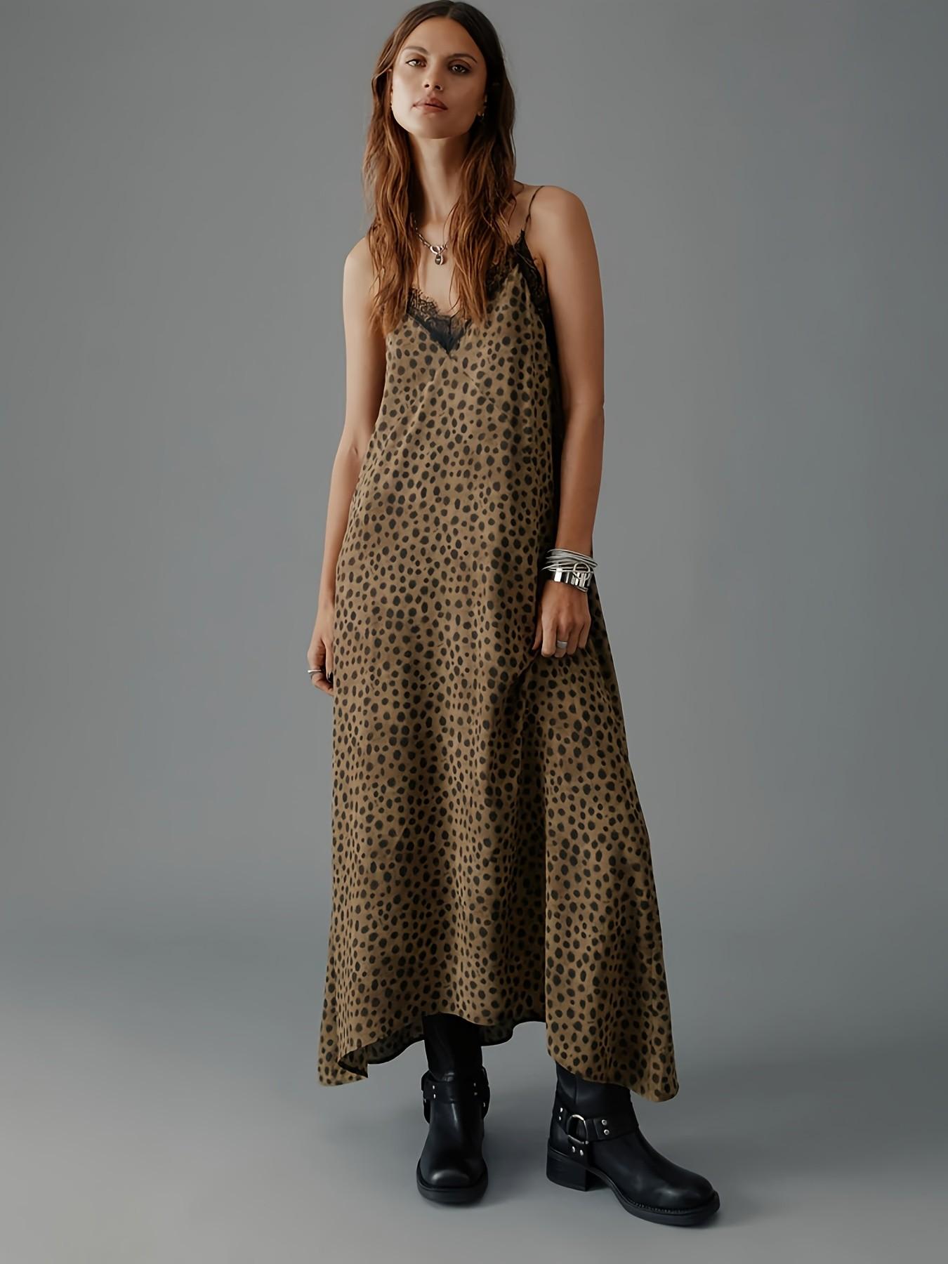 American Vintage Leopard Print Halter Dress, Lace V-Neck Silky Long Dress, Sexy Girl Style, Feminine, Perfect for Casual - TikTok Shop American Vintage Leopard Print Halter Dress, Lace V-Neck Silky Long Dress, Sexy Girl Style, Feminine, Perfect for Casual - TikTok Shop