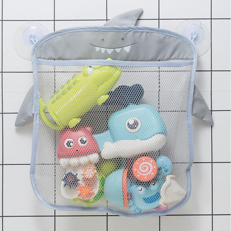 2/3Pcs Cartoon Toy Mesh Bags with Suction Cup Hanging, Breathable Quick-Drain Bath Storage Net for Bathroom or Shower Caddy (Blue Pink Gray）