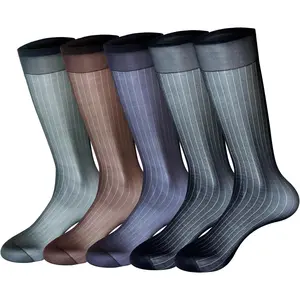 5 Pack Sheer Dress Socks for Men Nylon Ultra Thin Calf Socks Silky Transparent Summer Cool Business Soft StockingsGift.