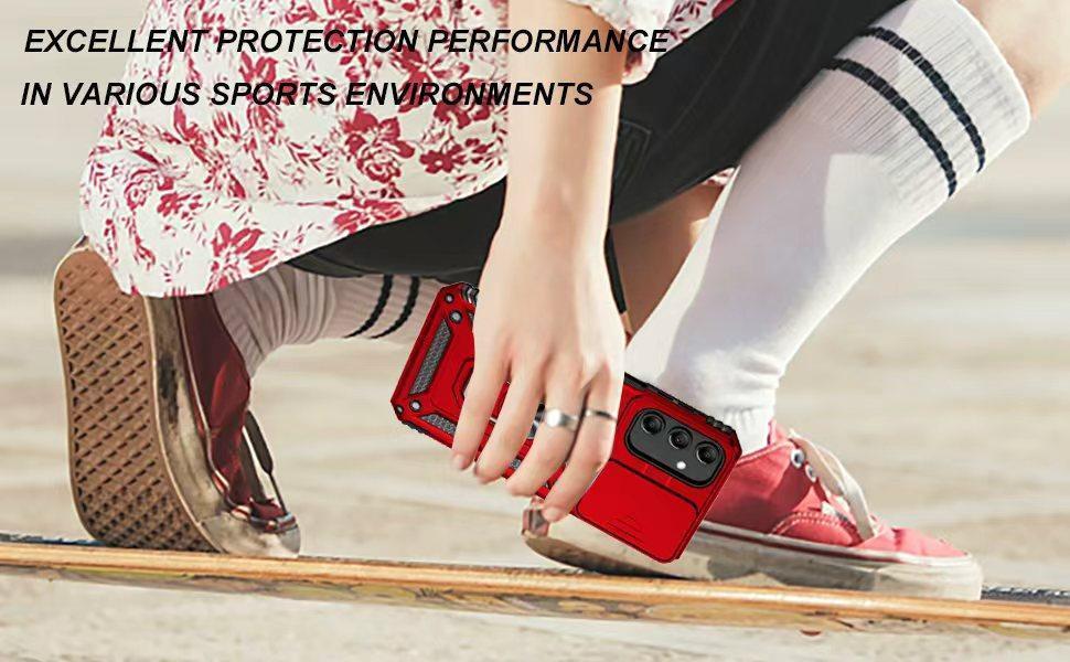 SunStory Compatible with Samsung Galaxy A17 5G Case with HD Screen Protector & Slide Camera Cover & Rotated Ring Kickstand,[Shockproof] Dual Layers Phone Case for Galaxy A17,Red