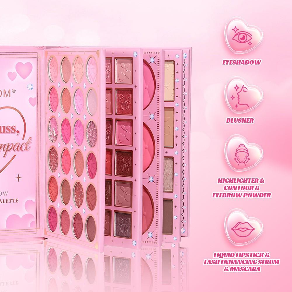 Book Style Makeup Palette Set, Eyeshadow Blush Highlight & Liquid Lipsticks, Portable Full Face Cosmetic Kit, Ideal Gift for Ladies, Makeup Sets