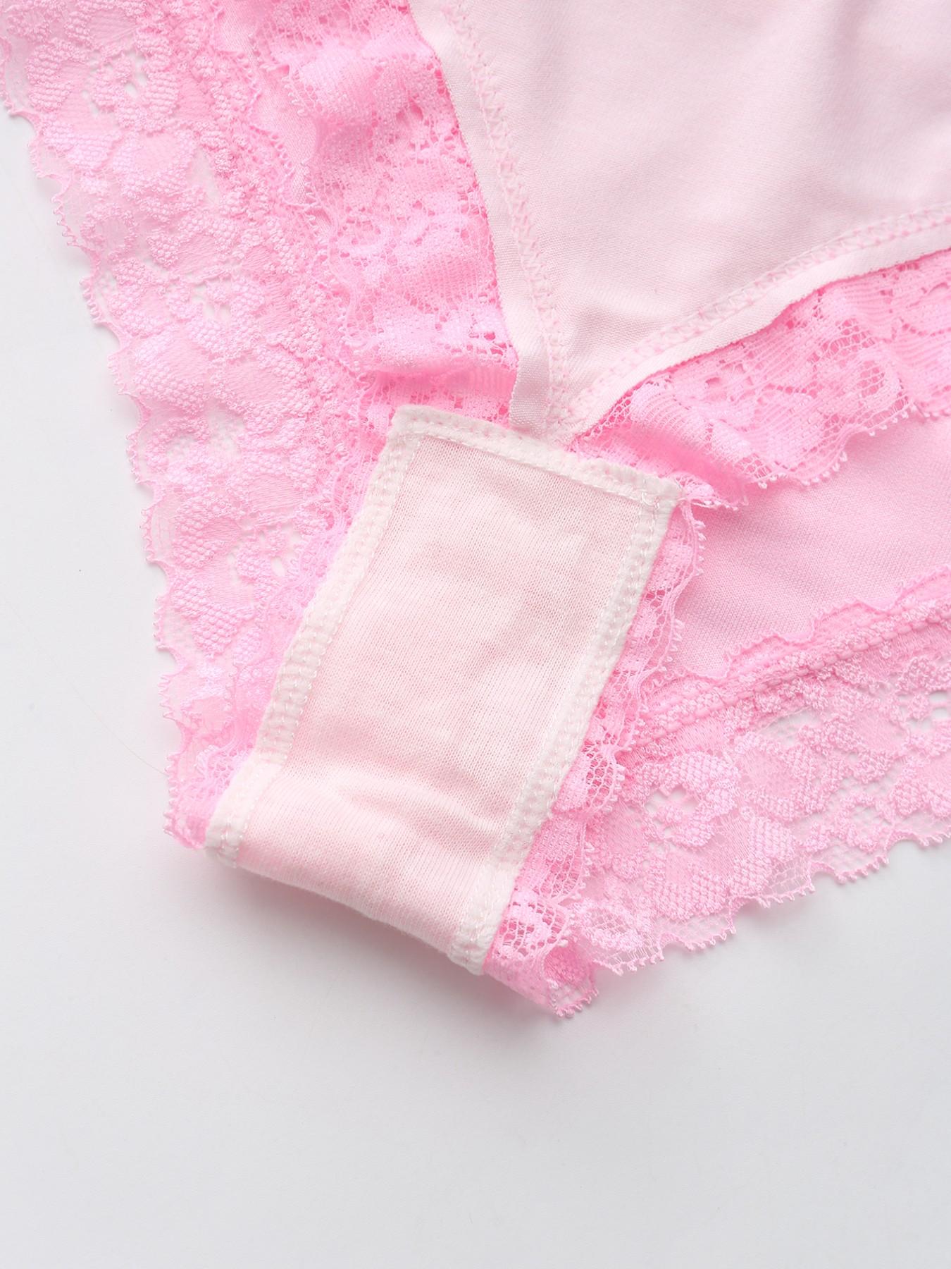 4-Pack Fashion Women's Lace Patchwork Print Underwear Set, Heart Strawberry Butterfly Petal Prints, Sexy Comfortable Soft Ladies Lingerie Womenswear