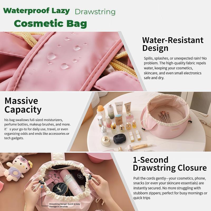 Drawstring Makeup Bag, Waterproof Large Capacity Cosmetic Organizer, Portable Travel Makeup Storage Bag for Women & Girls