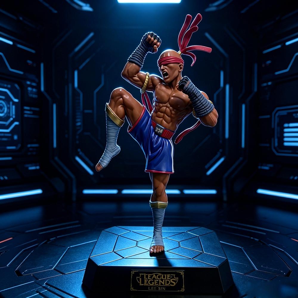 One Piece League of Legends Lee Sin Figure, Classic Dragon's Kick Pose with Box ，Lee Sin Collectible Statue, Muay Thai Themed Detailed Figure for Fans，LOL Lee Sin Figure, High-Restoration Champion Statue for Desk Display