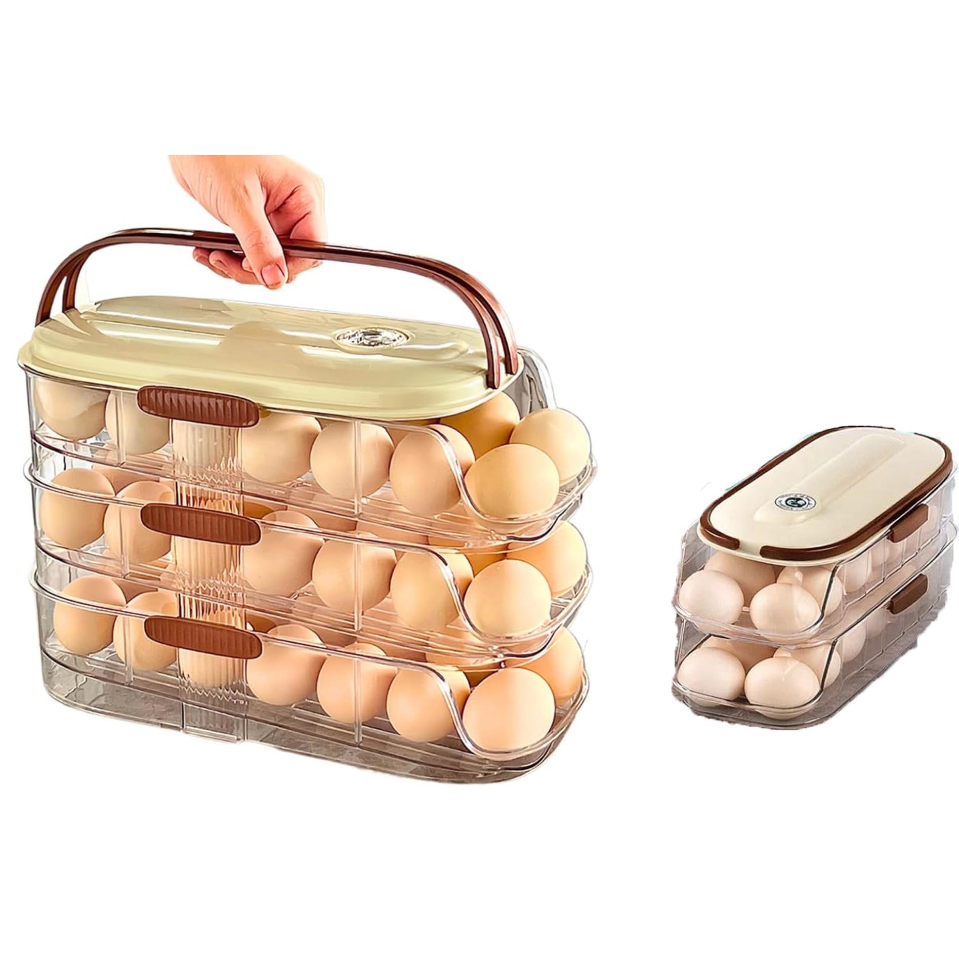 Three-Tier Egg Storage Rack, Automatic Rolling Egg Organizer, Large Capacity Space-Saving Egg Basket, Refrigerator Dedicated Egg Holder