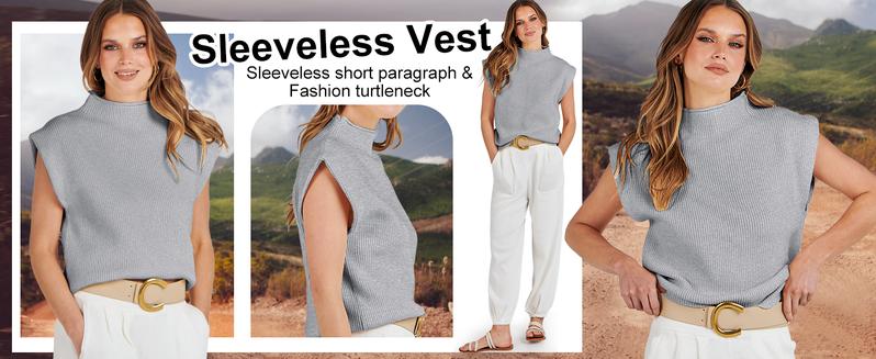 ANRABESS Women's Mock Neck Sleeveless Sweater Vest Casual Solid Cap Sleeve Knit Pullover Tank Tops 2025 Clothes ANRABESS Women's Mock Neck Sleeveless Sweater Vest Casual Solid Cap Sleeve Knit Pullover Tank Tops 2025 Clothes