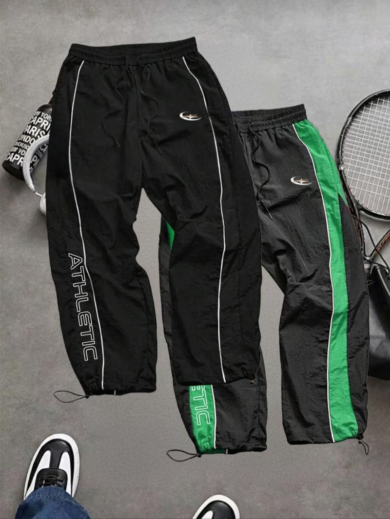 Men's Fashion Casual Sports Pants, Unique Print, Taslon Fabric, Lightweight Breathable, Side Stripes, Drawstring Waist, Adjustable Elastic Cuffs, Athletic Running Pants