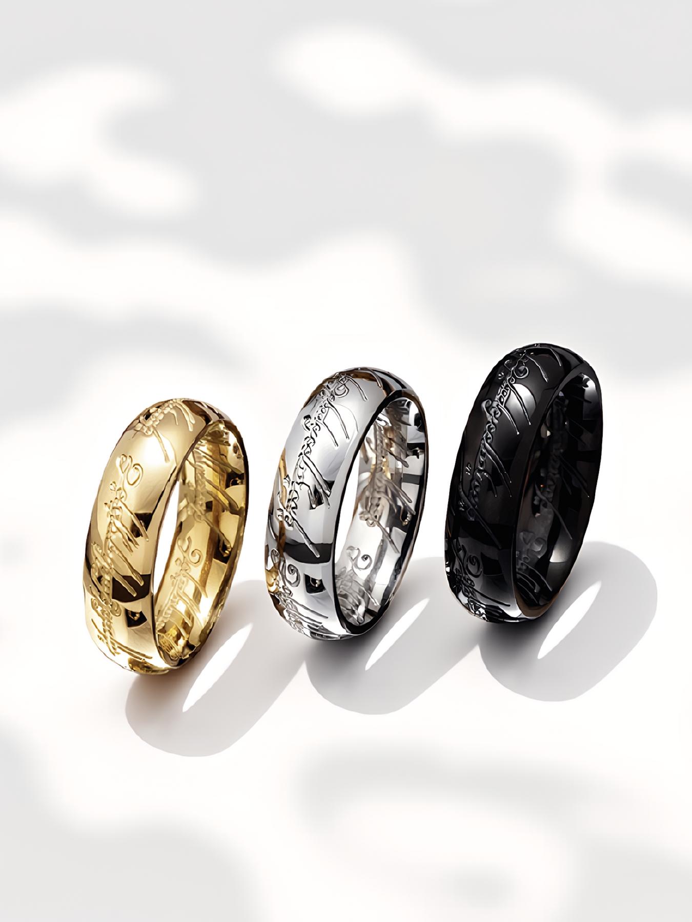 3-piece set of "The Lord of the Rings" themed, Instagram-style engraved rings, including men's and women's styles # Jewelry / Stainless Steel / Colorfast / Hypoallergenic / Couple / Festival / Party / Ideal Gift