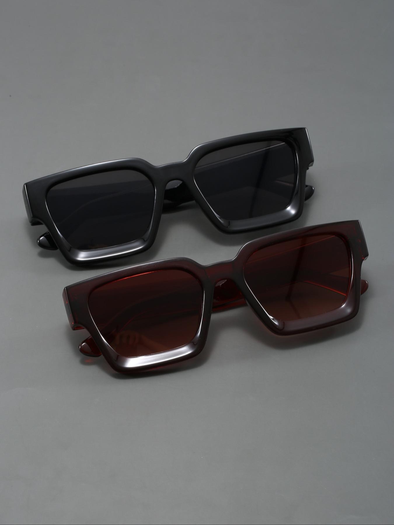 Men's Retro Style Rectangular Full Frame Glasses, Fashion Eyewear for Outdoor Activities & Casual Wear, Pack of 2, Trendy Shades