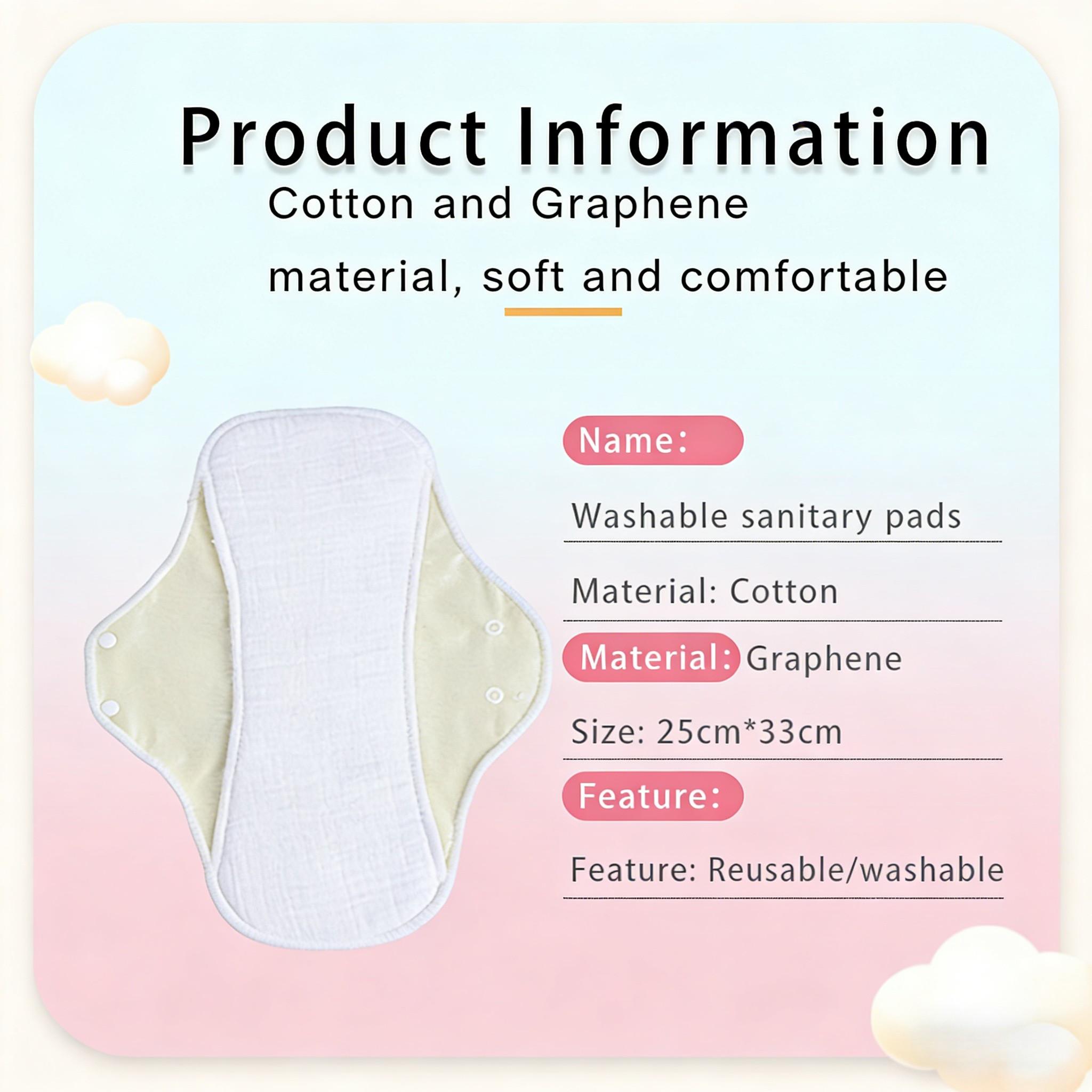 Reusable Washable Sanitary Pads, Graphene Cotton, Heavy Flow, Breathable Liner, High Absorbency, Night Use, 6 Pack Value Bundle,  Leak-Proof, Heavy Flow Overnight Menstrual Cloth Pads, Washable & Reusable，  (5 Colors: Skin/Green/Pink/Coral/Yellow)