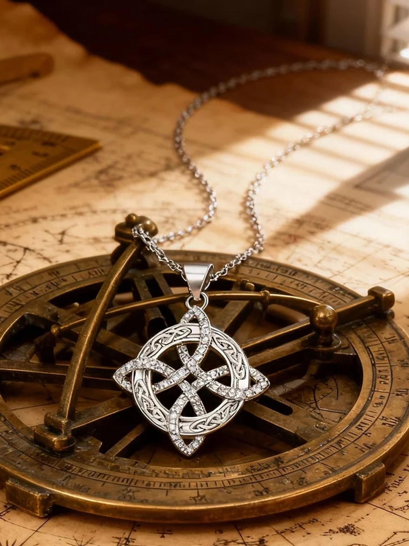 Classic Witch's Knot Necklace — A Luxurious Gold/Silver-Tone White Crystal Necklace for Women, Featuring a Zircon-Inlaid Trinity Knot. A Symbol of Good Luck, This CZ Pendant Serves as a Witchcraft Talisman and Protective Wiccan Jewelry.