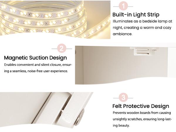 RoyalCraft Robot Nightstand with LED Light Strips, End Table with 360 Degree Rotating Drawer, Modern Design Bedside Table with Glass Door Storage, Wood Cabinet for Bedroom, Home Office Furniture Organize