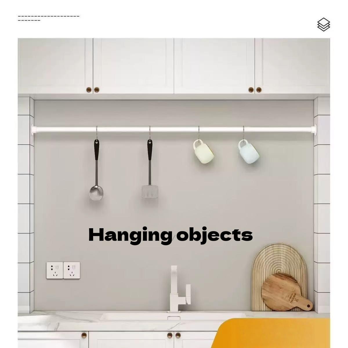 Adjustable No-Drill Extendable Pole, Adjustable Tension Rod, Multi-Purpose Support Rod for Clothesline, Closet, Bathroom Curtain, Easy Installation Home Accessory