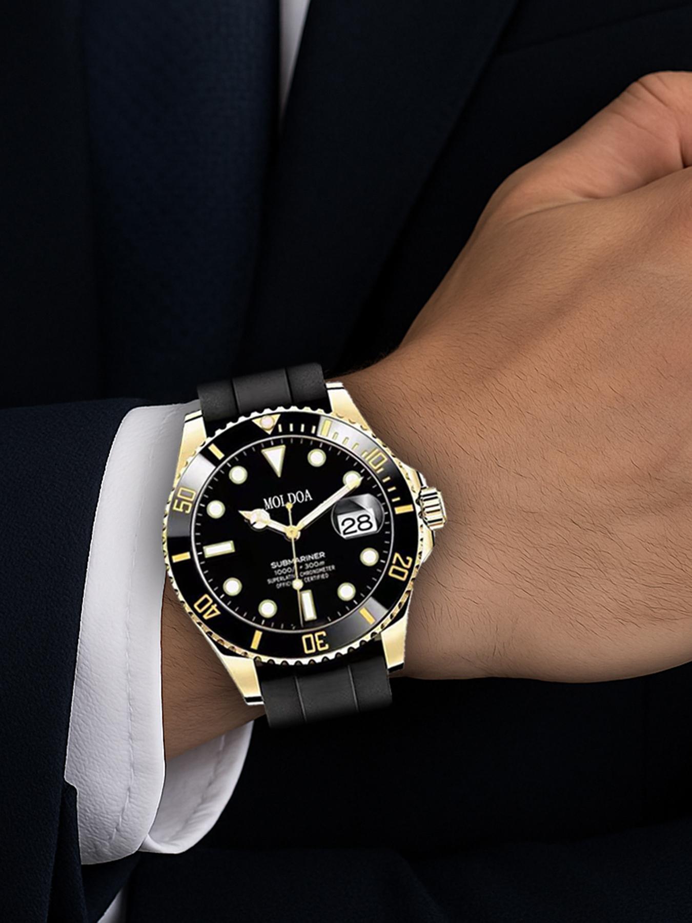 A men's black silicone strap with a niche high-end feel, high-end Korean casual quartz watch, Analog Display, Quartz Movement, Black Silicone Band