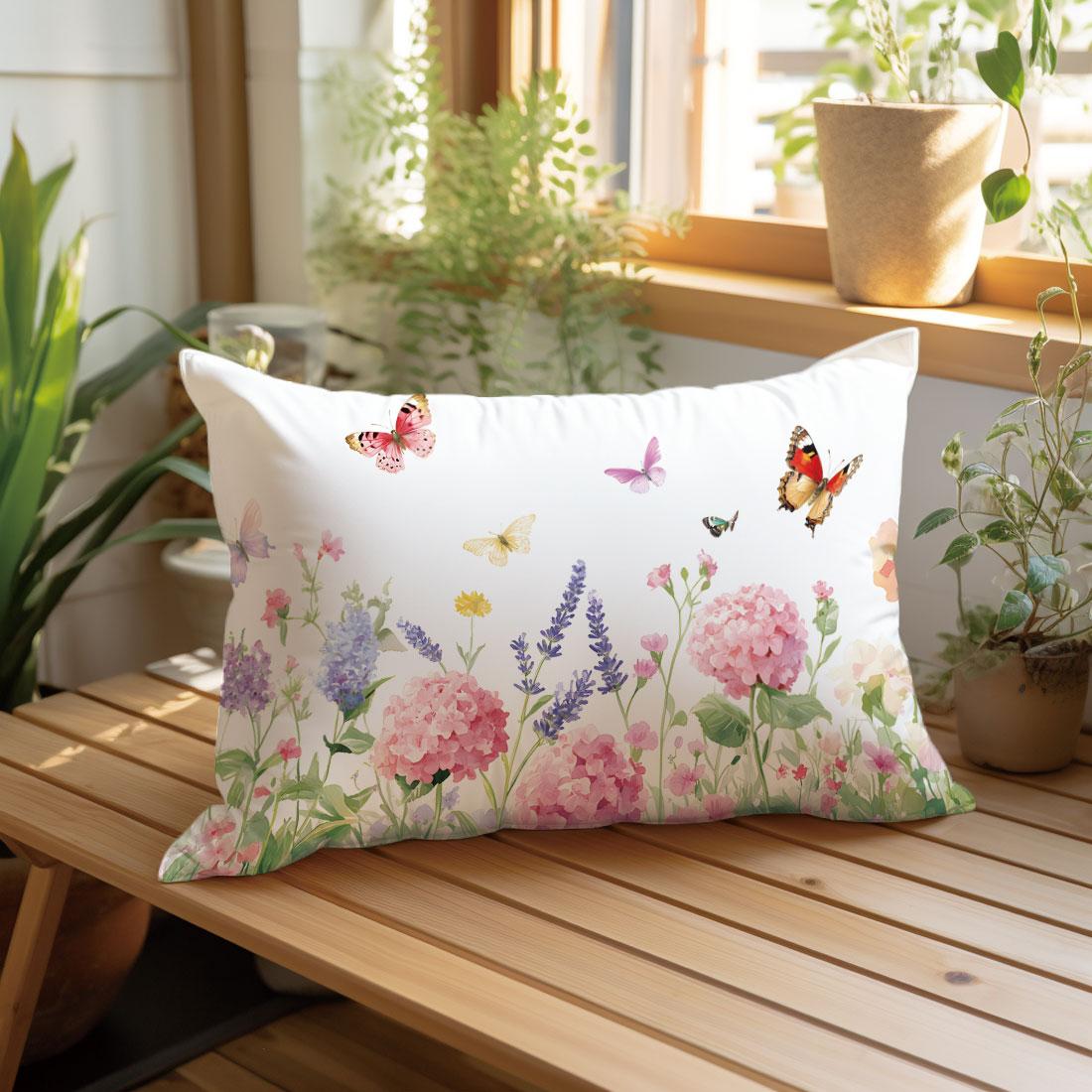 Butterfly and Floral Pattern Pillow Cover, Single-Sided Print, Rectangular Home Decor, Suitable for Living Room and Bedroom, No Insert Included