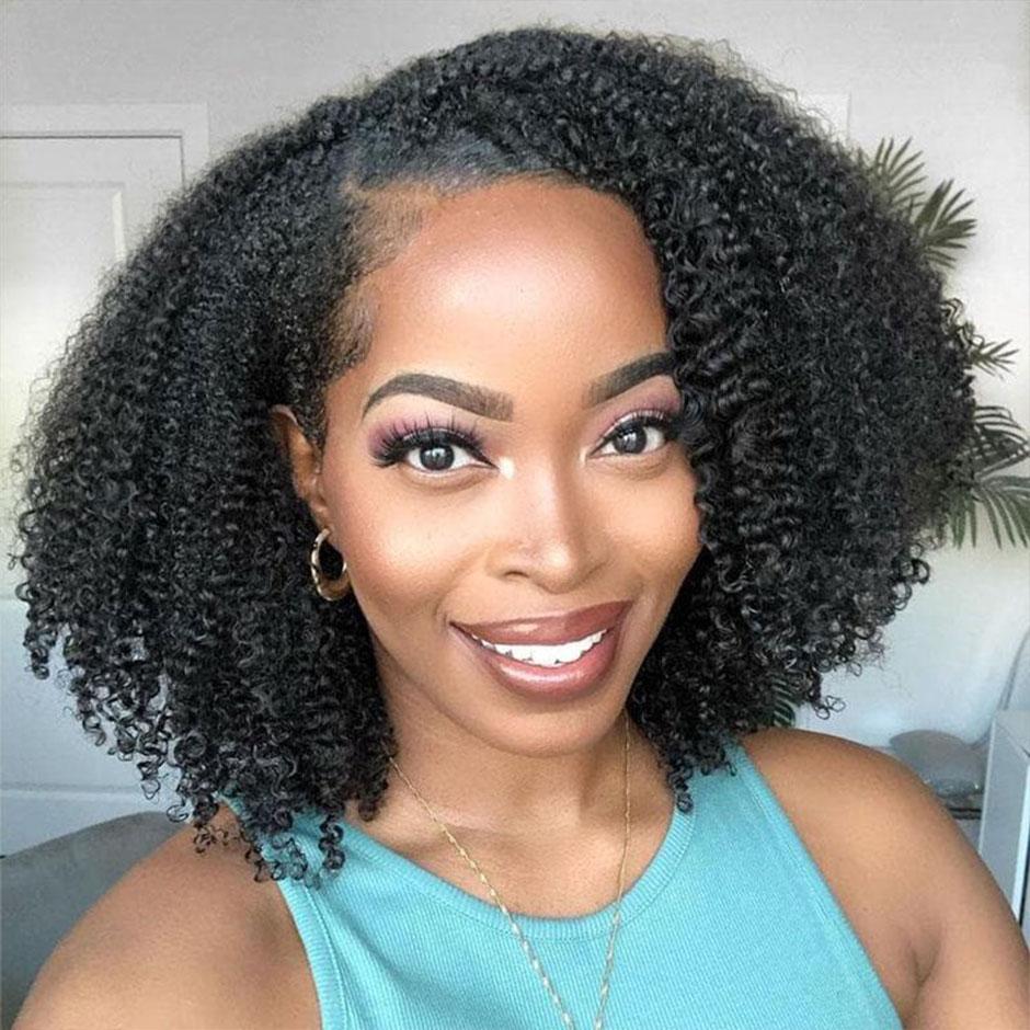 【16“=$81】Moreface Beauty Afro Kinky Curly V Part Wig Human Hair No Leave Out Brazilian Glueless Curly Wig V Part Wig Human Hair Kinky Afro Wig 180% Density