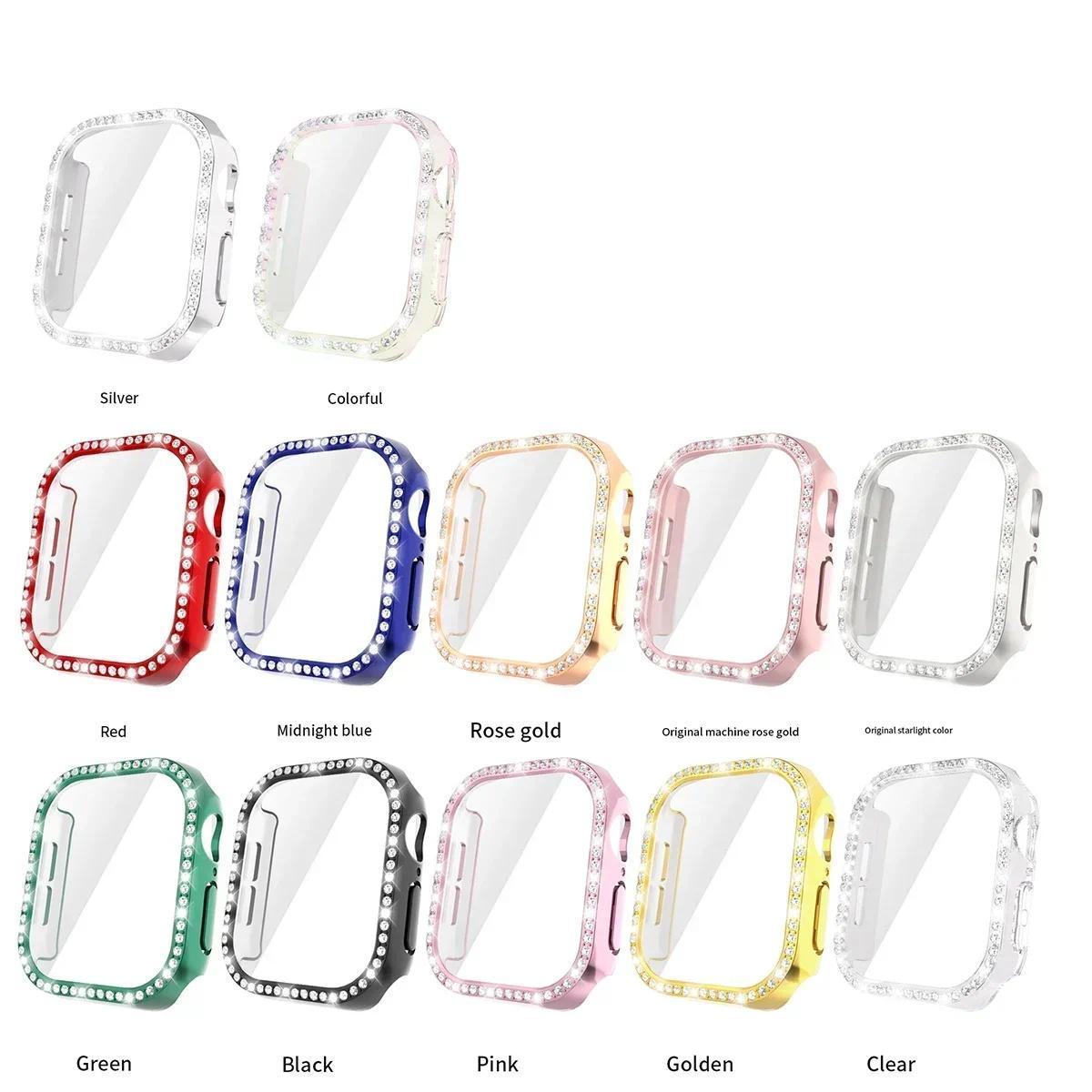 Bling Glass+Cover For Apple Watch 11 10 42mm 46mm Diamond Hard PC bumper+Screen Protector Case iwatch series 11 10 Accessories