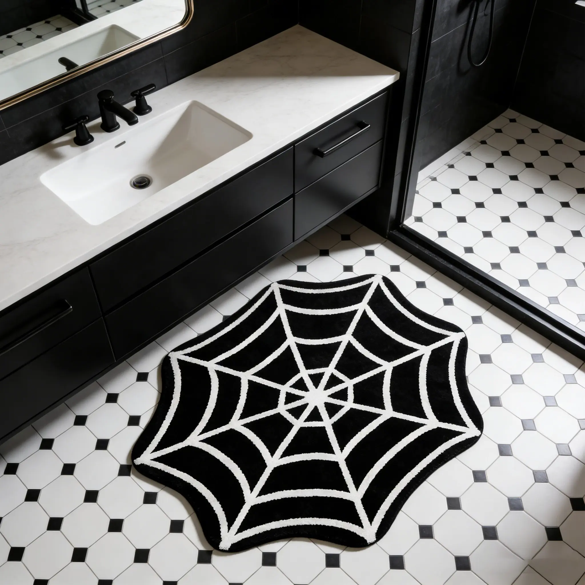Gothic Spider Web Bath Mat, Bathmat, Bathroom Rug, Soft Non-Slip Bathroom Carpet for Halloween, Spooky, and Easy to Clean, Suitable for Bathroom, Bedroom, Living Room and More, Bath Rugs Non Slip Washable, Bath Mats For Bathroom Non Slip