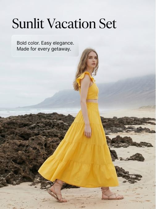Women's Solid-Color or Floral-Print Shirred Sleeveless Top & Long Skirt Two-Piece Set, Bohemian Boho Fashion Casual Top & Skirt for Daily Holiday Beach Vacation Wear, Ideal for Summer, Womenswear Women's Solid-Color or Floral-Print Shirred Sleeveless Top & Long Skirt Two-Piece Set, Bohemian Boho Fashion Casual Top & Skirt for Daily Holiday Beach Vacation Wear, Ideal for Summer, Womenswear