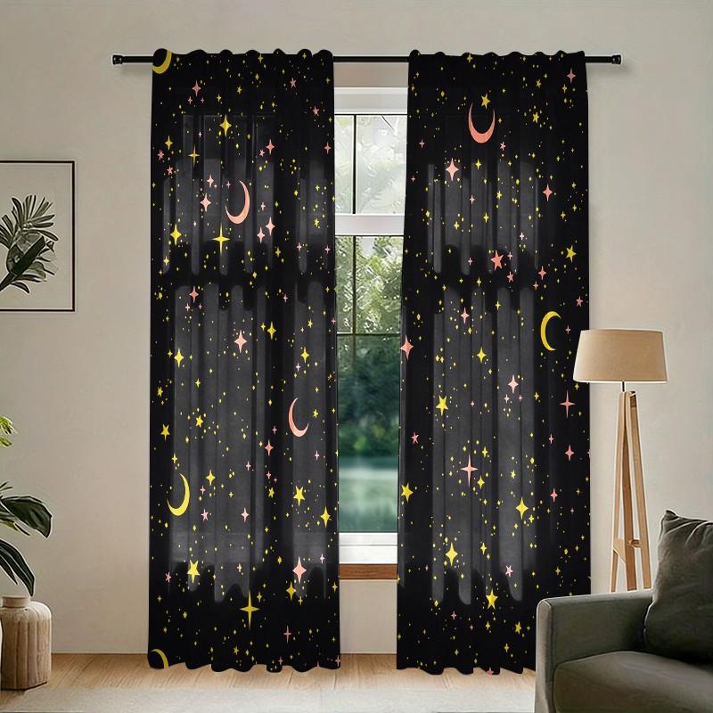 2 pieces of star-patterned curtains, made of polyester with semi-transparent texture, machine washable, suitable for bedrooms, living rooms and home decoration.