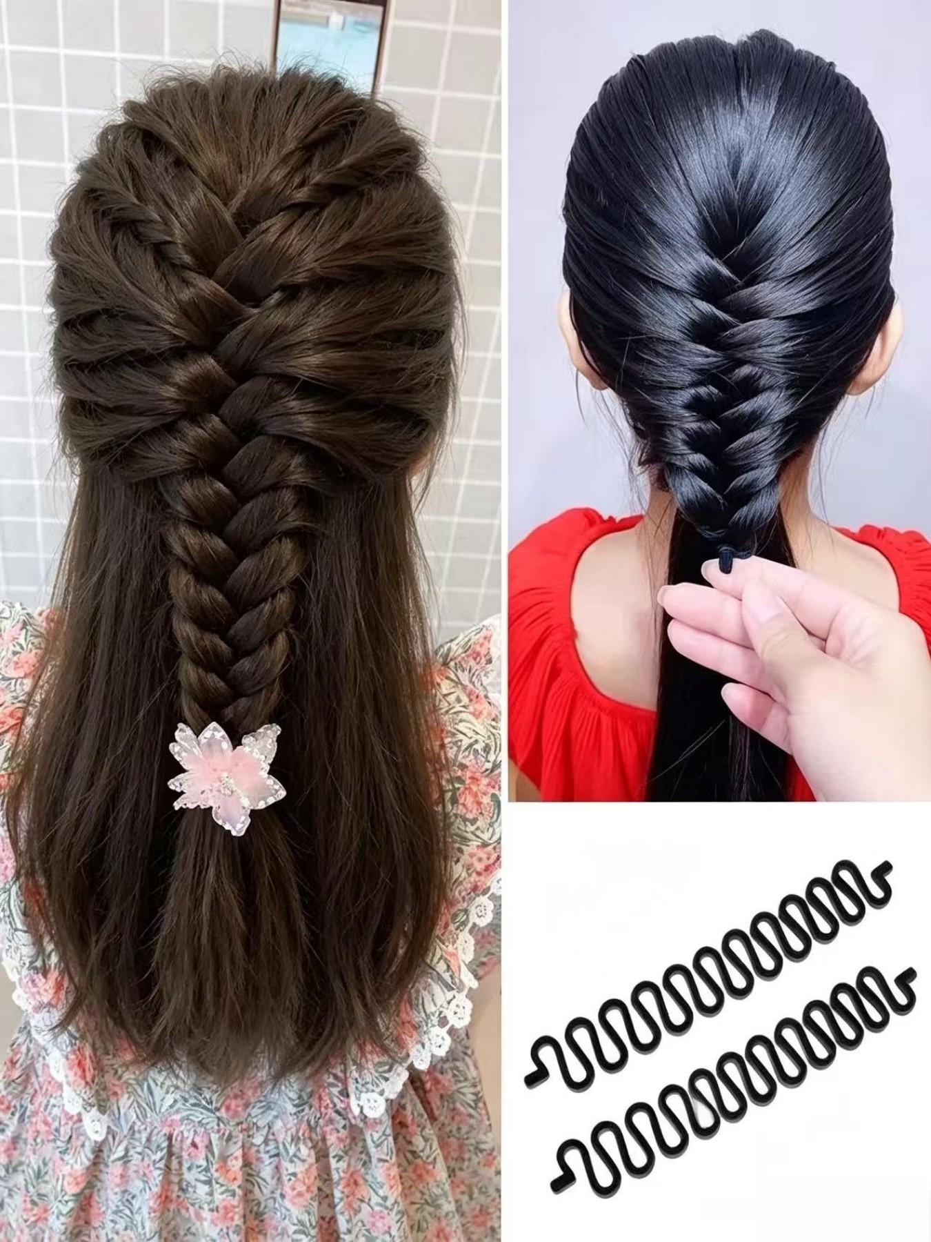 2pcs DIY Hair Braiding Tool, Quick Fishtail Braid Maker Lazy Girl Hairstyle Accessory, Heatless Styling Tools
