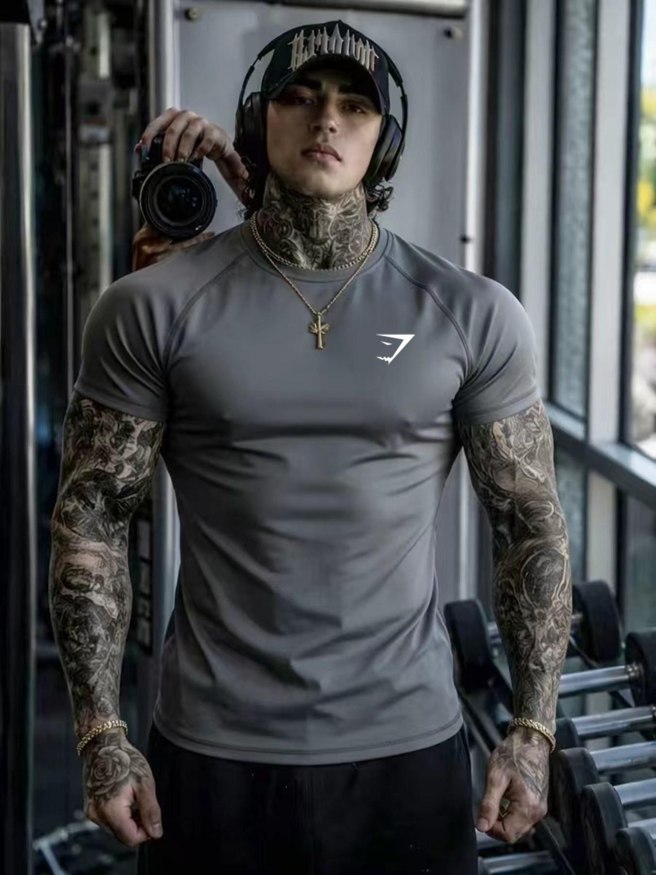 Men's New Muscle Fitness Quick-Dry Short Sleeve Summer Casual Running Sports Breathable Tight-Fit Cycling Jersey