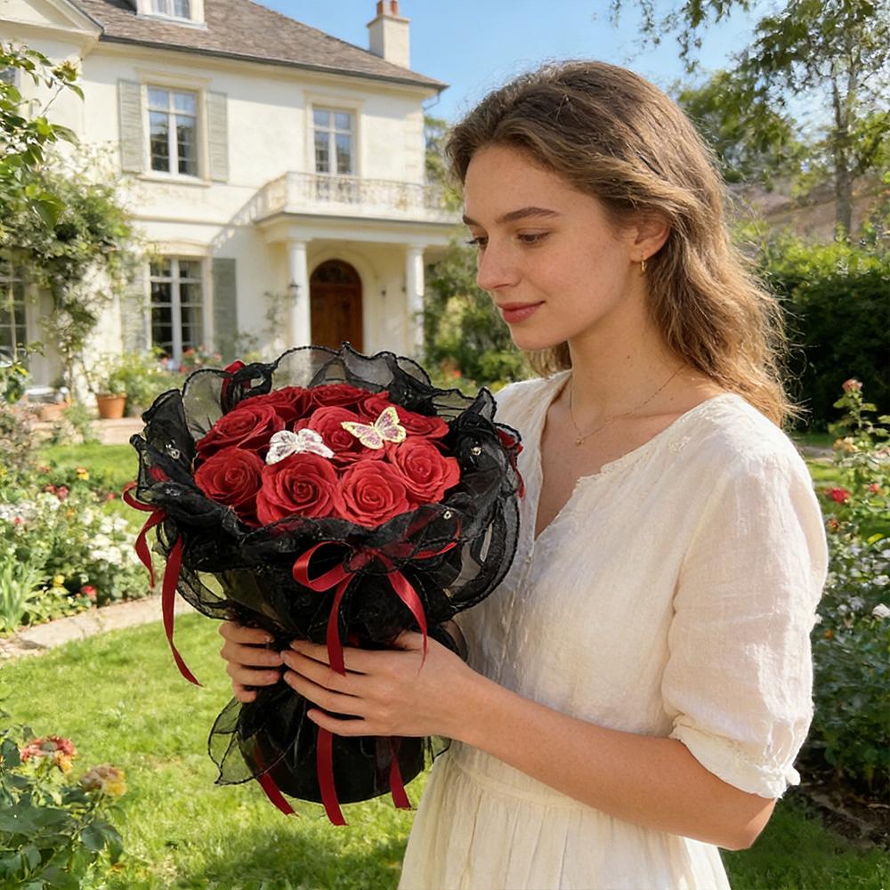 Scented Soap Rose Bouquet in Clear Box, 10.6" Pre-wrapped Eternal Fake Flowers with Butterflies, Luxury Gift for Mom Wife Girlfriend, Mother's Day 2026 Romantic Anniversary Centerpiece