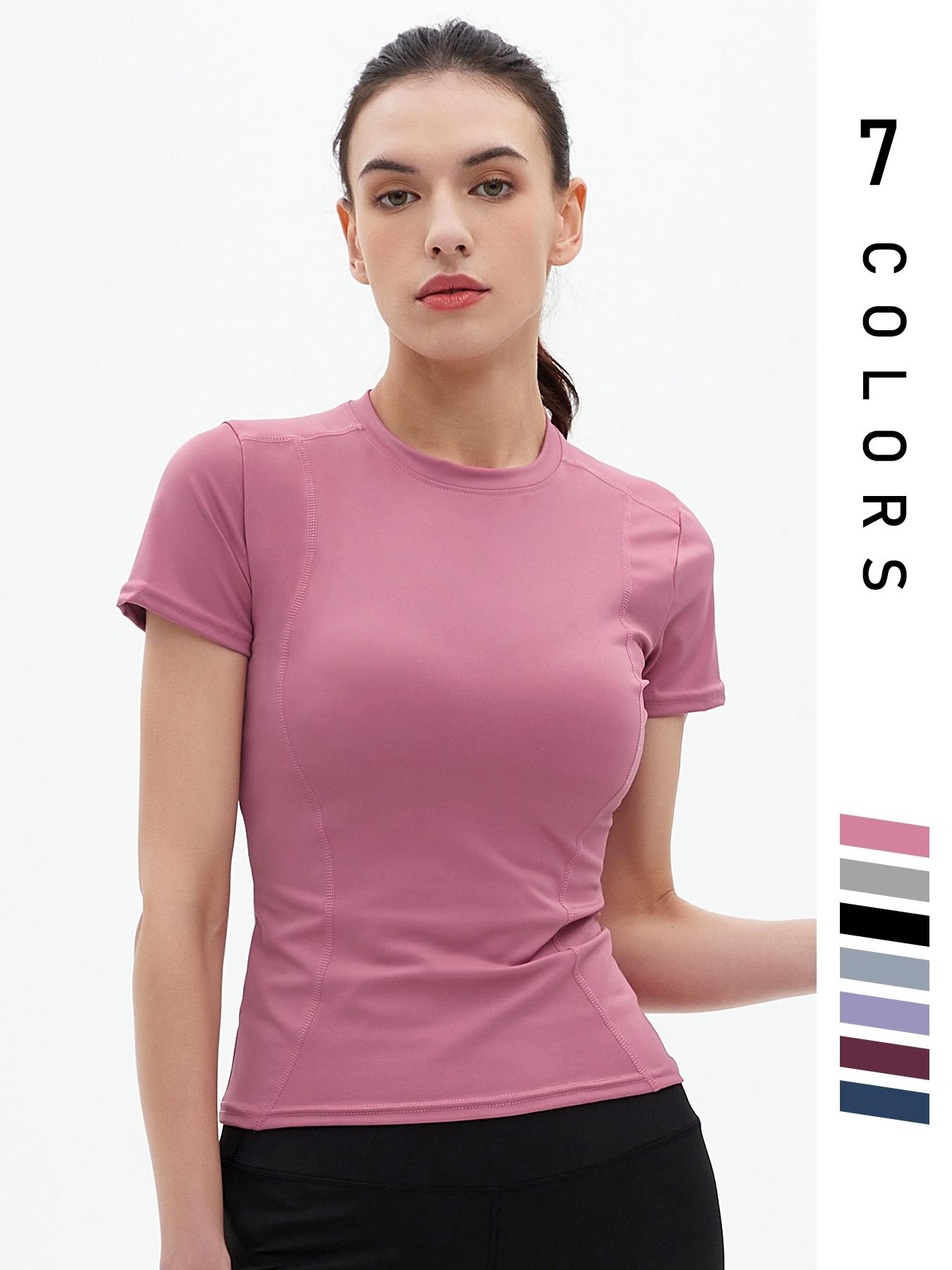 Women's Plain Sports Tee, Quick Drying Breathable Short Sleeve T-shirt, Ladies Sportswear for Indoor Outdoor Wear, Gym Clothes, Women Sport & Outdoor Clothing, Sports T-shirts for Women, Athletic Fashion Gym Clothing, Tops, Activewear, Solid Top