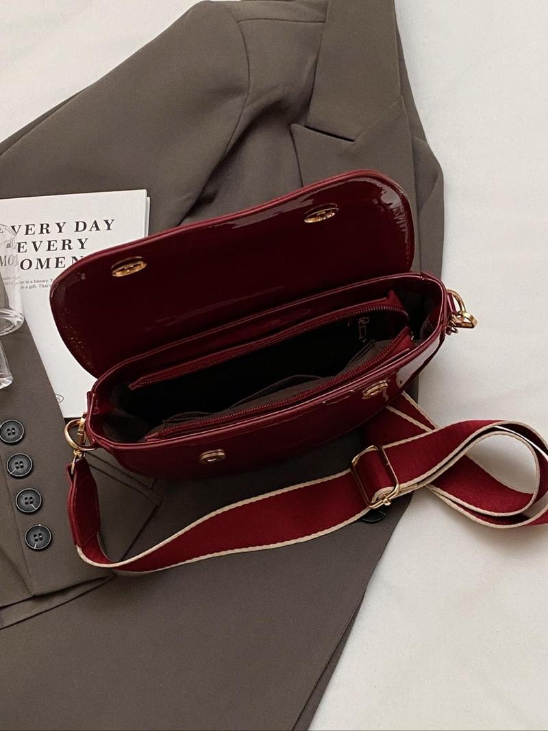 Women's Retro Solid Color Saddle Bag, Wide Shoulder Strap Messenger Bag, Fashionable Classic Popular Shoulder Bag, Suitable for Daily Outing