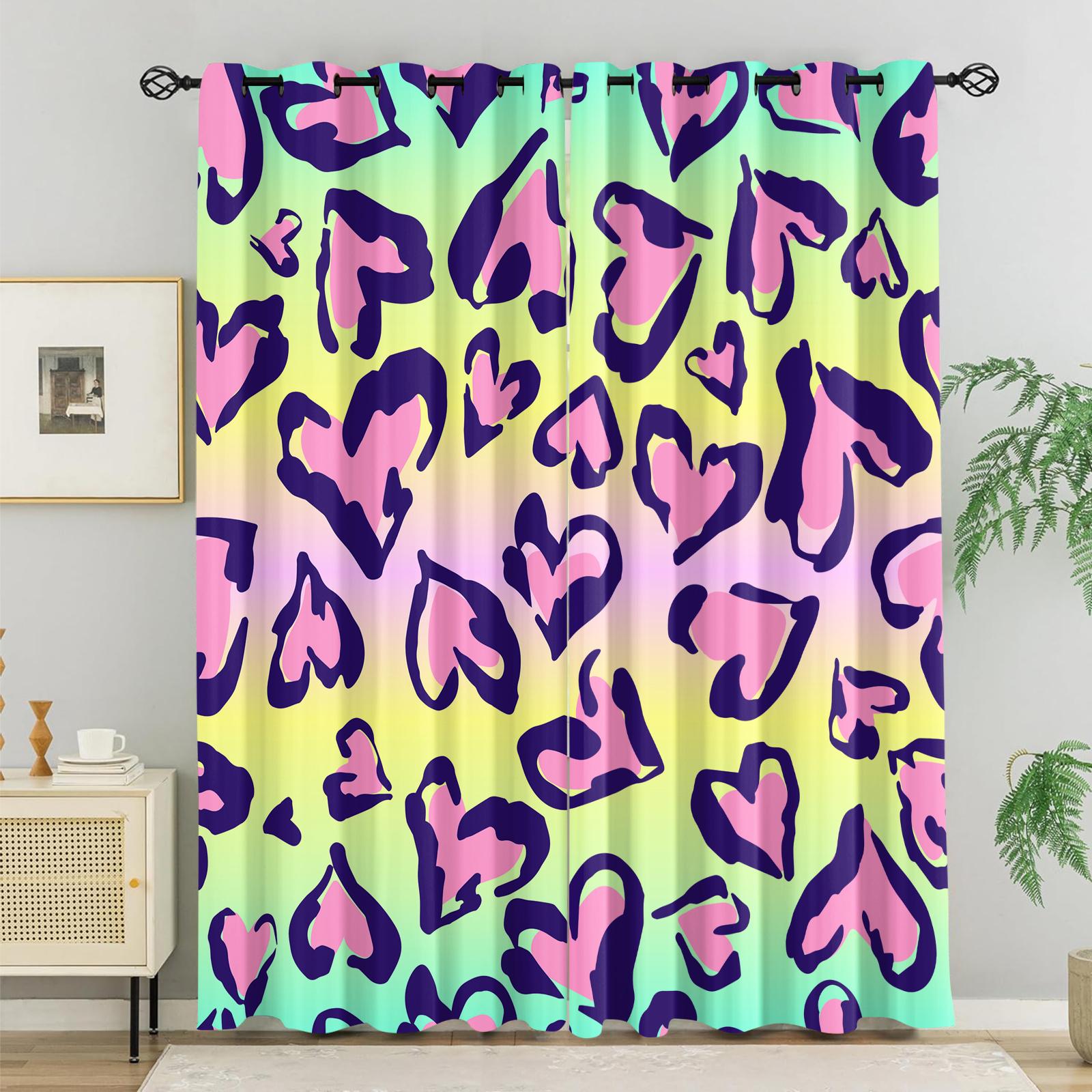 2Pcs Gradient Colorful Leopard Print Curtains, Fashion Atmosphere Design, Breathable Shading Fade Resistant, Perfect for Youth Home Bedroom