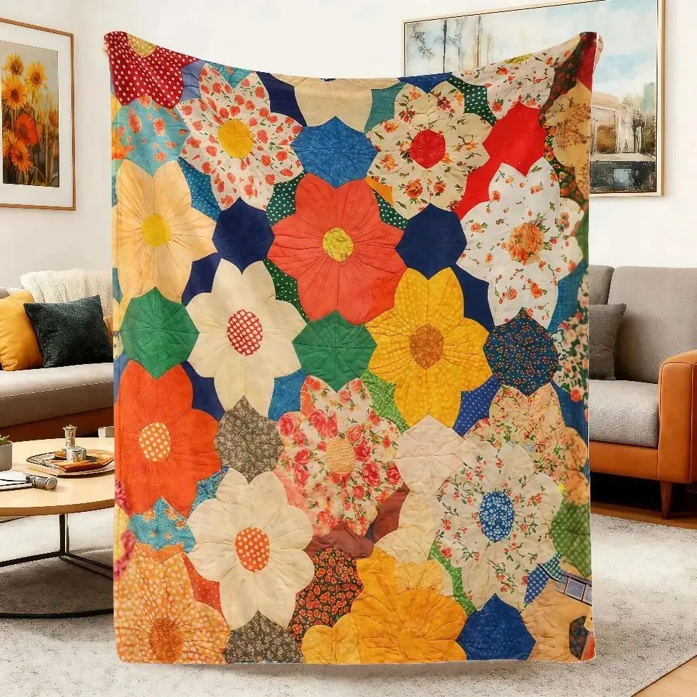 Soft Comfort Funny Floral Patchwork Flannel Throw Blanket, Baby Blankets and Adult Blankets, Premium High Quality Lightweight All Season Cozy Cover, Multi-Purpose Blanket For Home, Office, Camping & Summer Travel, Viral Cottagecore Floral Home Decor Blank