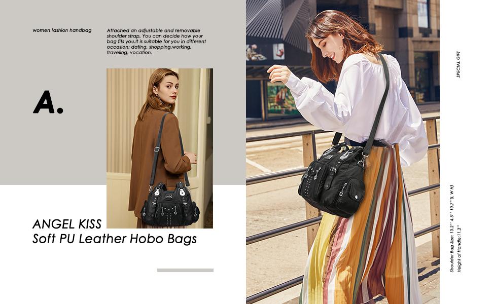 Angel Kiss Soft PU Leather Large Hobo Bag for Women - Adjustable Shoulder Strap, Multiple Pockets, Anti-Theft Back Zipper, Casual Handbag Satchel SpringStatements Angel Kiss Soft PU Leather Large Hobo Bag for Women - Adjustable Shoulder Strap, Multiple Pockets, Anti-Theft Back Zipper, Casual Handbag Satchel SpringStatements