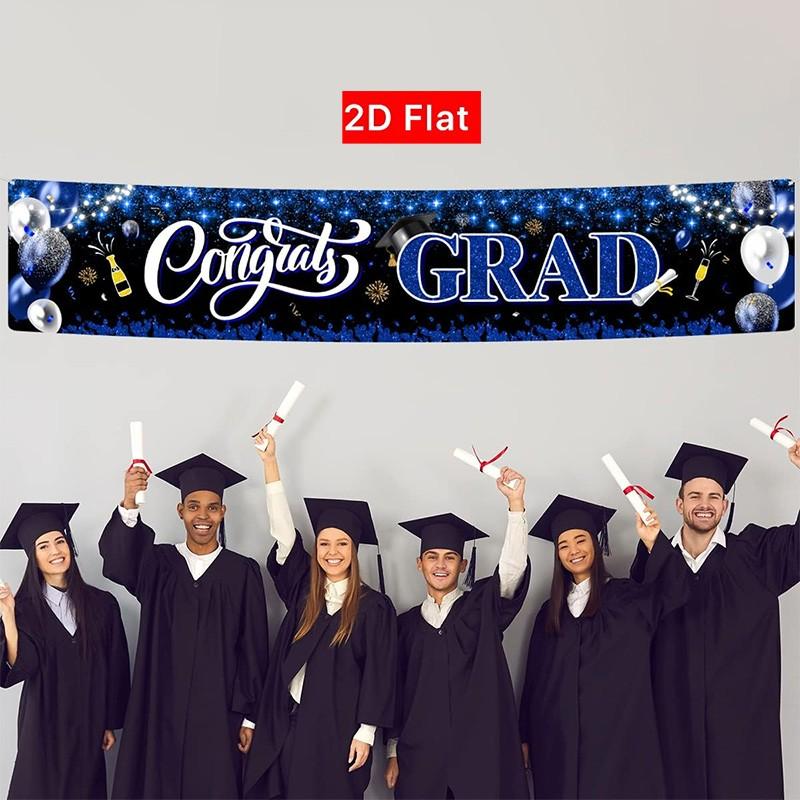 2D Flat Banner for 2026 Graduation Season, Blue, No Power Needed, Ideal for Graduation Party Decorations, Pull Flag Banner