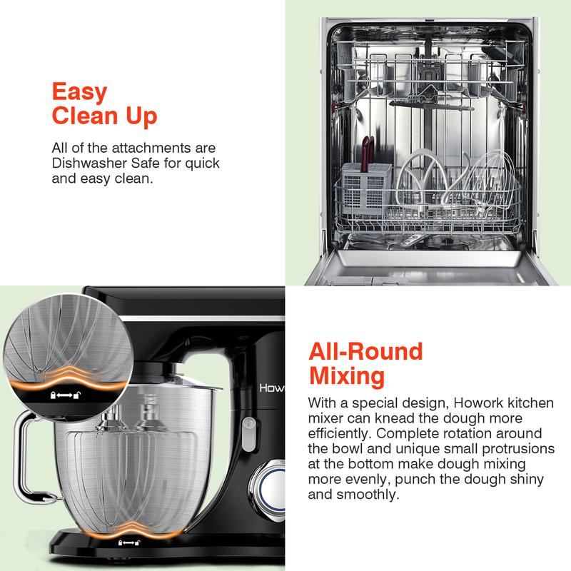HOWORK 5-Quart Food Mixer, 3-in-1 Vertical Electric Mixer – 380W with 10 Speeds & Pulse Button, Food-grade 304 stainless steel bowl, Suitable for Most Home Cooks, Compact Household Mixer, Ideal for Baking & Mixing, Perfect Gift for Kitchen Enthusiasts