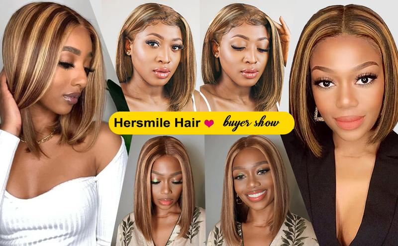 Hermsile Straight Bob Wigs Human Hair Wigs For Black Women 13x4 Straight Lace Front Wigs Human Hair Lace Front Wigs Pre Plucked HD Lace Frontal Wigs 180% Density Short Bob Wigs Natural Color 10 inch