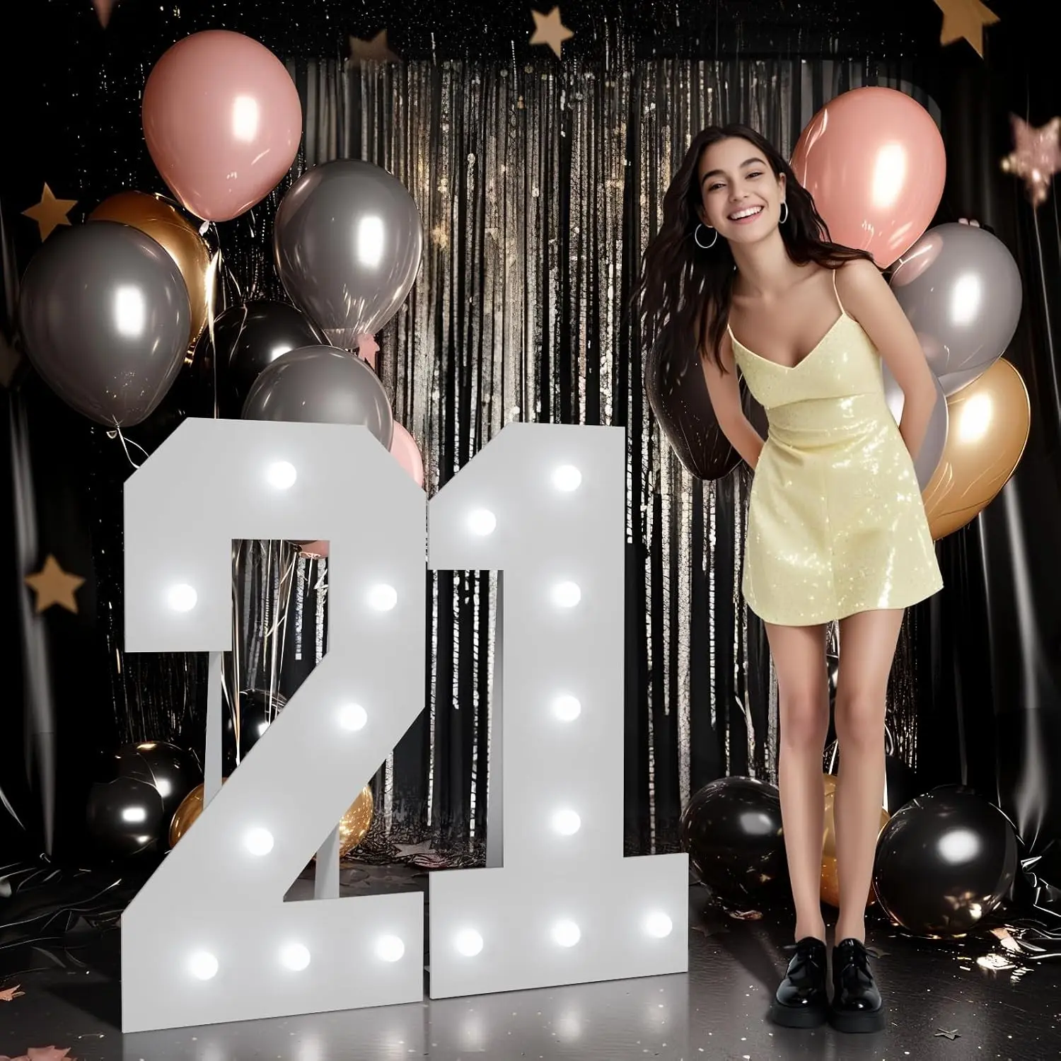 3FT Light up Numbers 21, Large Marquee Numbers 21st Birthday Decorations | Big LED 21 Number Light up Sign for 21 Year Old Girl Boy Birthday Decor Anniversary Party, Foam Board, 26 Pcs Accessory Set