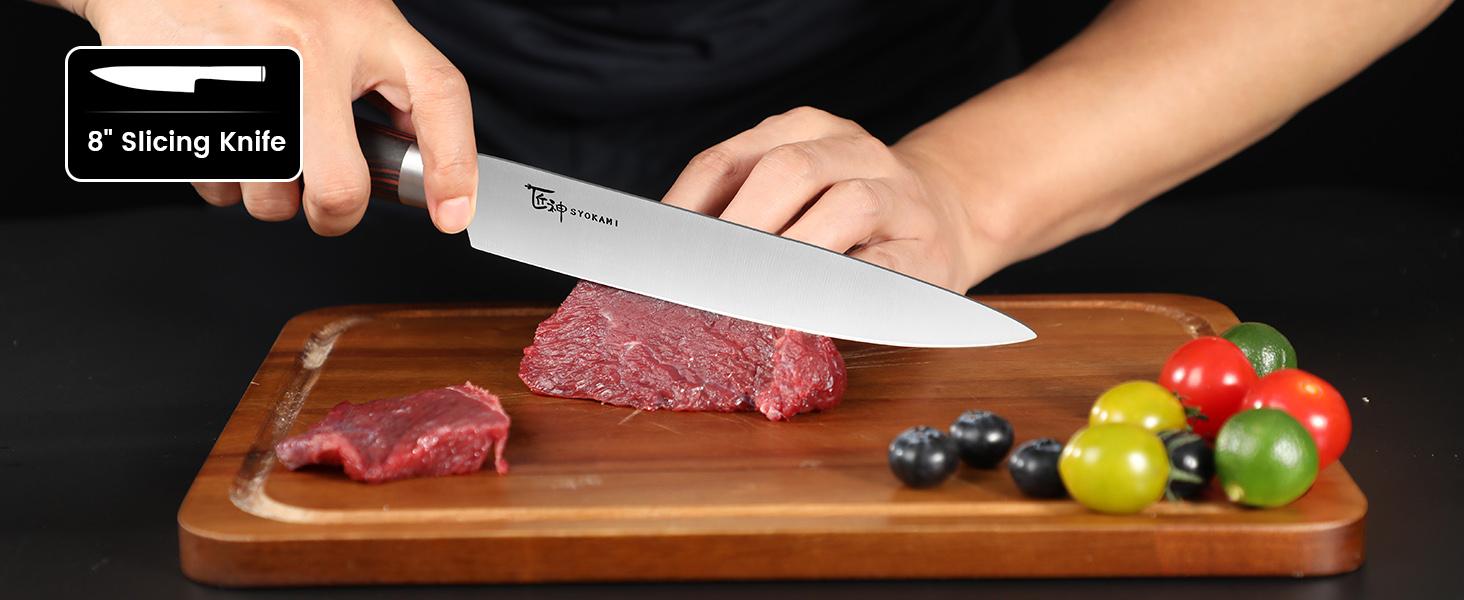 【DealsForYouDays】 SYOKAMI Knife Set 7 Piece Japanese Style Kitchen Knife Set With Foldable Magnetic Acacia Wood Block Sharp High Carbon Stainless Steel Knives Set for Kitchen with Anti-slip Ergonomic Handle, Mother's Day Gift Cutting