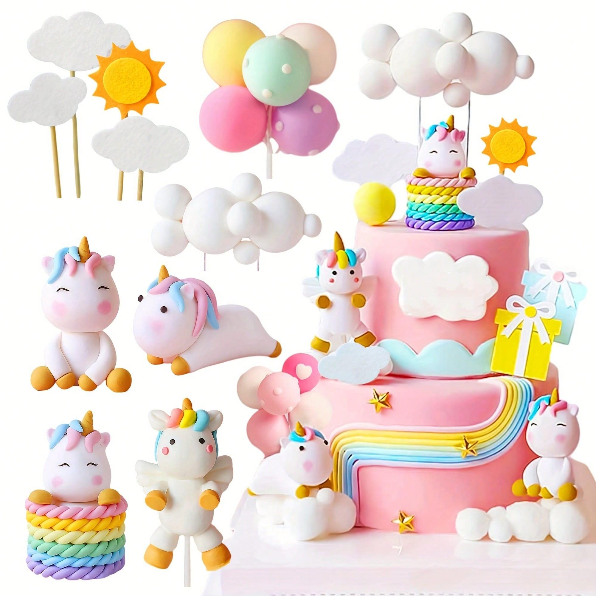 7 Piece Unicorn Cake Decorations, Girl Birthday Party Supplies, Perfect for Baby Shower, Halloween, Christmas, New Year, Valentine's Day