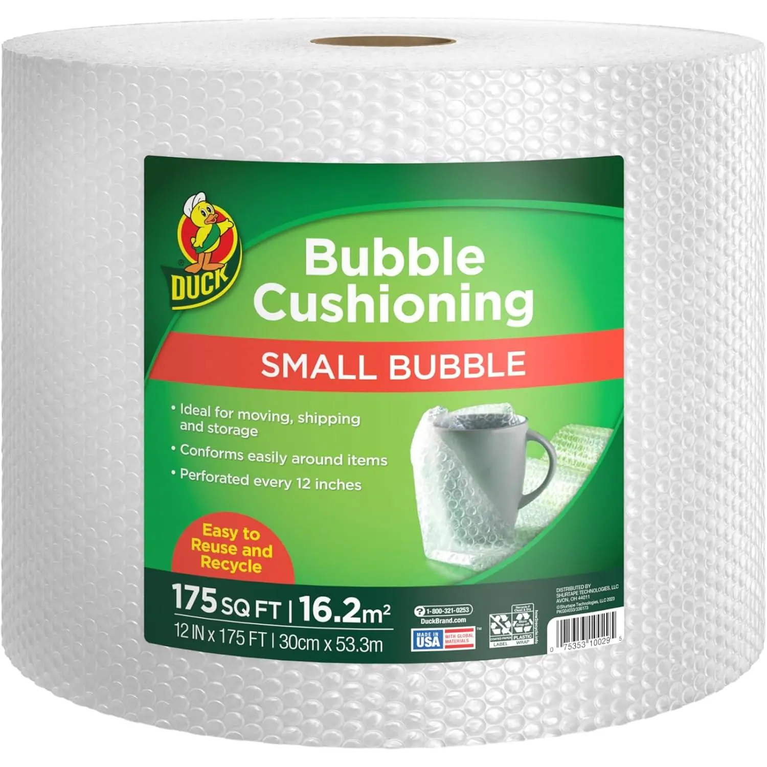 Small Bubble Cushioning Wrap, 12 in x 175 Ft, Clear, 1 Roll