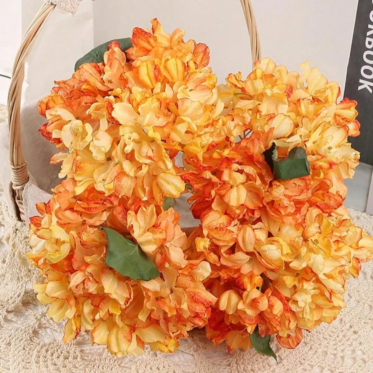 Artificial Pink Hydrangea Bunches - Antique Vintage Wreath-Style Decor with Burnt Edges, Lightweight Farmhouse Look Rustic Charm Decorative Flowers for Wedding Centerpiece Baby Shower Home Table Arrangements, Antique Cream, Soft